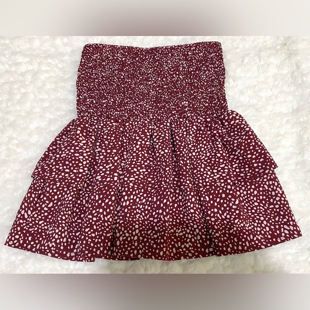 Romwe Womens S Dark Red White Polka Dot Ruffle Skirt Boho Y2K Preppy Feminine - Picture 5 of 10